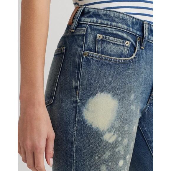 Ralph Lauren Womens 4 Bleach Splattered Ankle Straight Jeans Blue Preppy Artsy - Picture 5 of 9